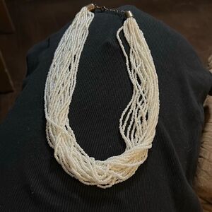 ntage 1980s Multi-Strand Ivory Seed Bead Necklace with Lobster Clasp